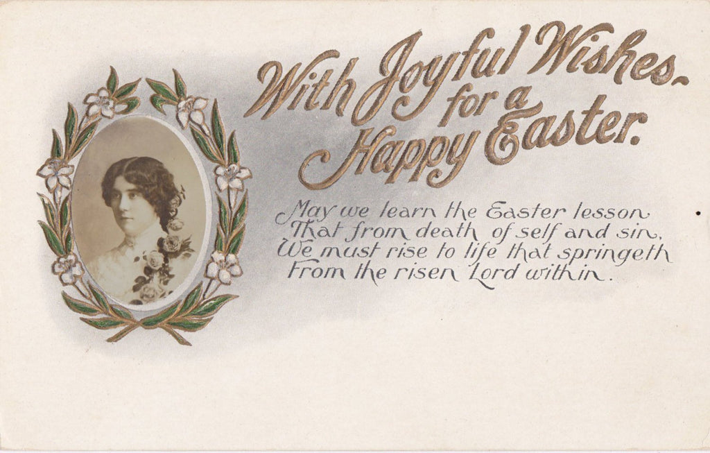 With Joyful Wishes- 1900s Antique Postcard- Happy Easter- Gem Photo- Edwardian Woman Portrait- Embossed