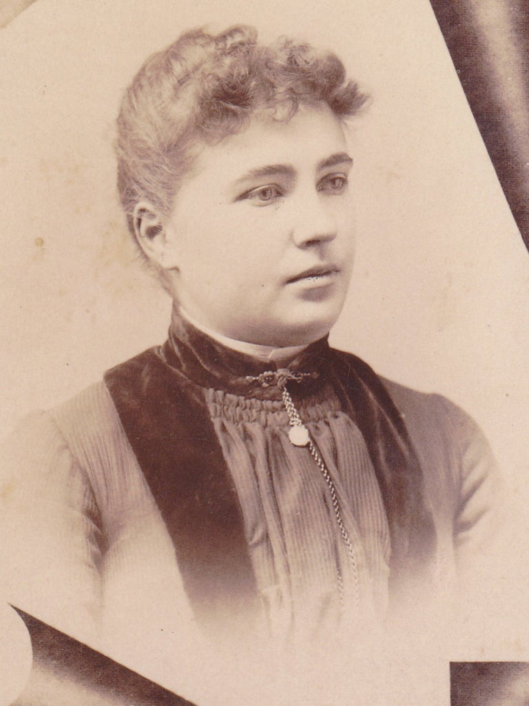 Girl in Corduroy- 1800s Antique Photograph- Victorian Memorial Portrait- Paxton, Illinois- A Samuelson- Cabinet Photo- Paper Ephemera