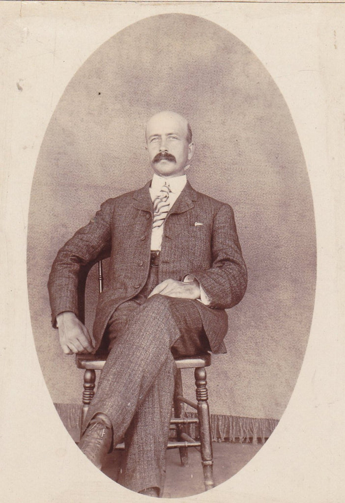 Bald-headed Gentleman- 1800s Antique Photograph- Victorian Man- Mustache- Handsome Portrait- Cabinet Photo- Paper Ephemera