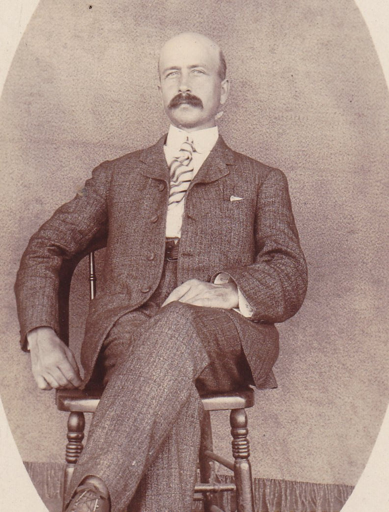 Bald-headed Gentleman- 1800s Antique Photograph- Victorian Man- Mustache- Handsome Portrait- Cabinet Photo- Paper Ephemera