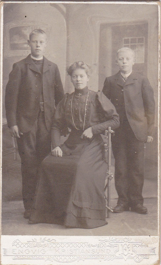 Norwegian Siblings- 1800s Antique Photograph- Kristiansund, Norway- Victorian Family- CDV Portrait- Brothers and Sister- Paper Ephemera