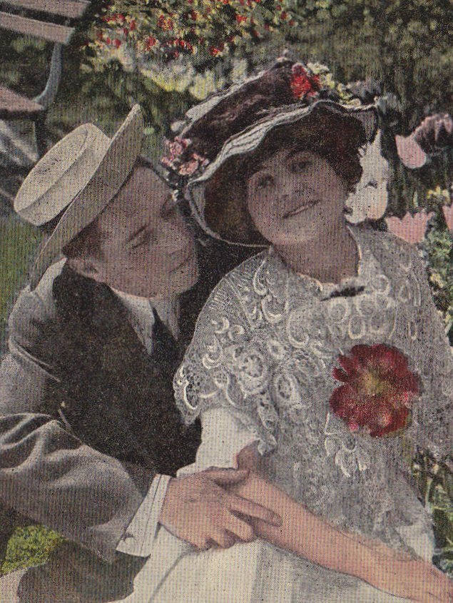Remember Me- 1910s Antique Postcard- Edwardian Romance- Tulip Garden- Spring Flowers- Couple in Love- Used