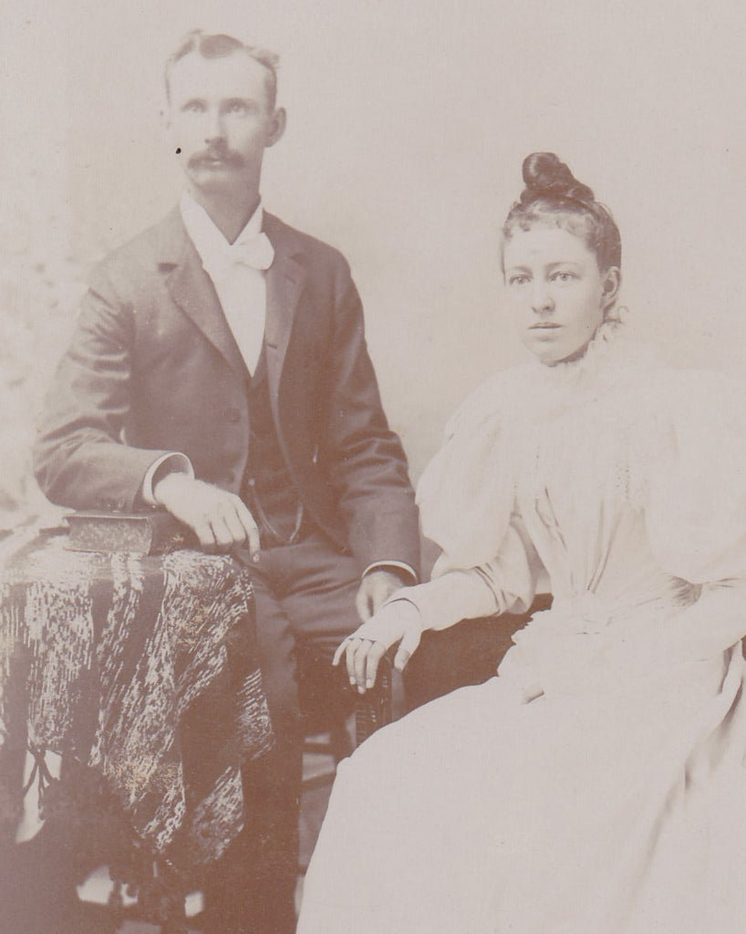 Victorian Bride and Groom- 1800s Antique Photograph- Fingerless Gloves- Cabinet Photo- H P Goodman- Whitewater, Wisconsin- Paper Ephemera