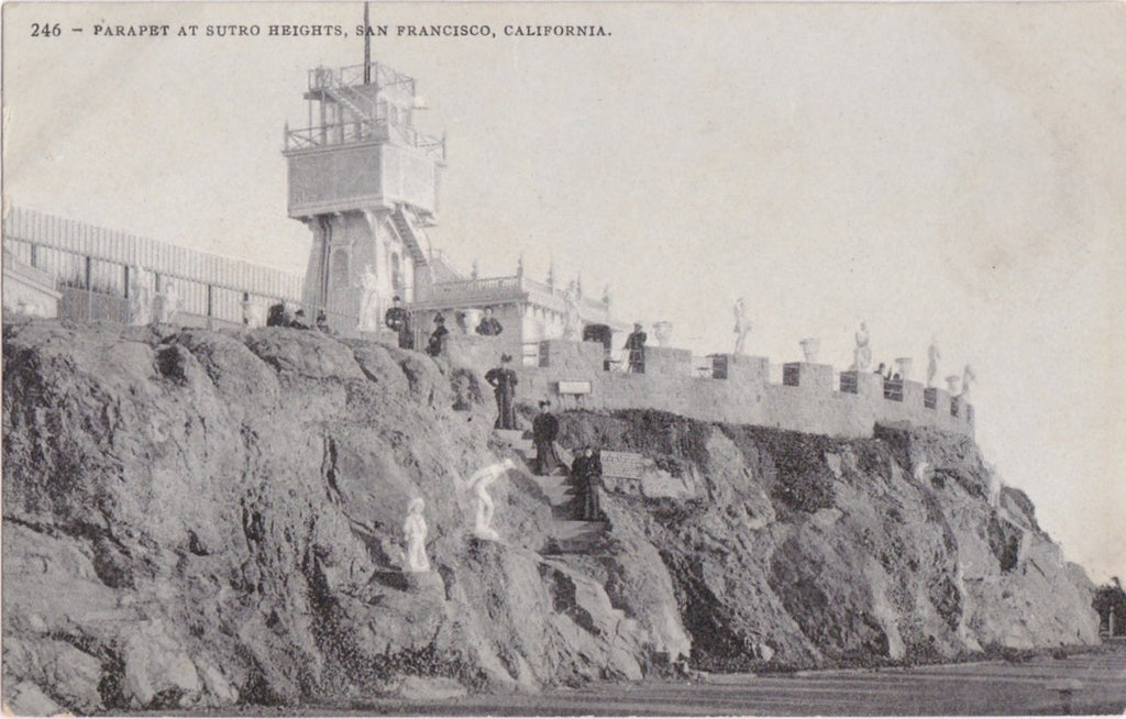 Sutro Heights Parapet- 1910s Antique Postcard- Adolph Sutro- Cliff House- San Francisco, California- Edward H Mitchell