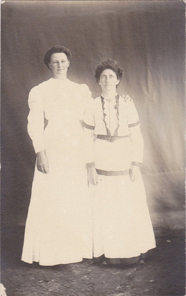 Blinding Beauties- 1900s Antique Photograph- Edwardian Women- Best Friends- Ghostly Portrait- Real Photo Postcard- AZO RPPC