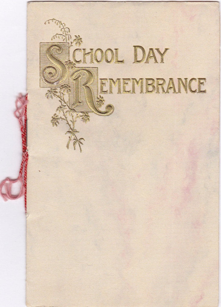 Christmastide- 1910s Antique Card- School Day Remembrance- Edwardian Christmas Wreath Poinsettia, Holly, Mistletoe- F A Owen Pub. Co.
