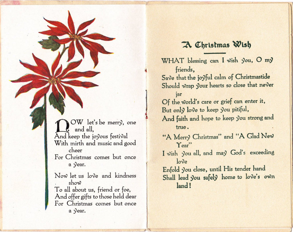Christmastide- 1910s Antique Card- School Day Remembrance- Edwardian Christmas Wreath Poinsettia, Holly, Mistletoe- F A Owen Pub. Co.