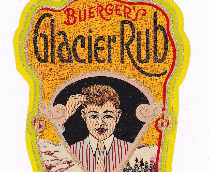 Buerger's Glacier Rub- 1920s Antique Label- Buerger Bros Co- Scalp Stimulant- Art Deco Lithograph- Denver, Colorado- Paper Ephemera- Unused