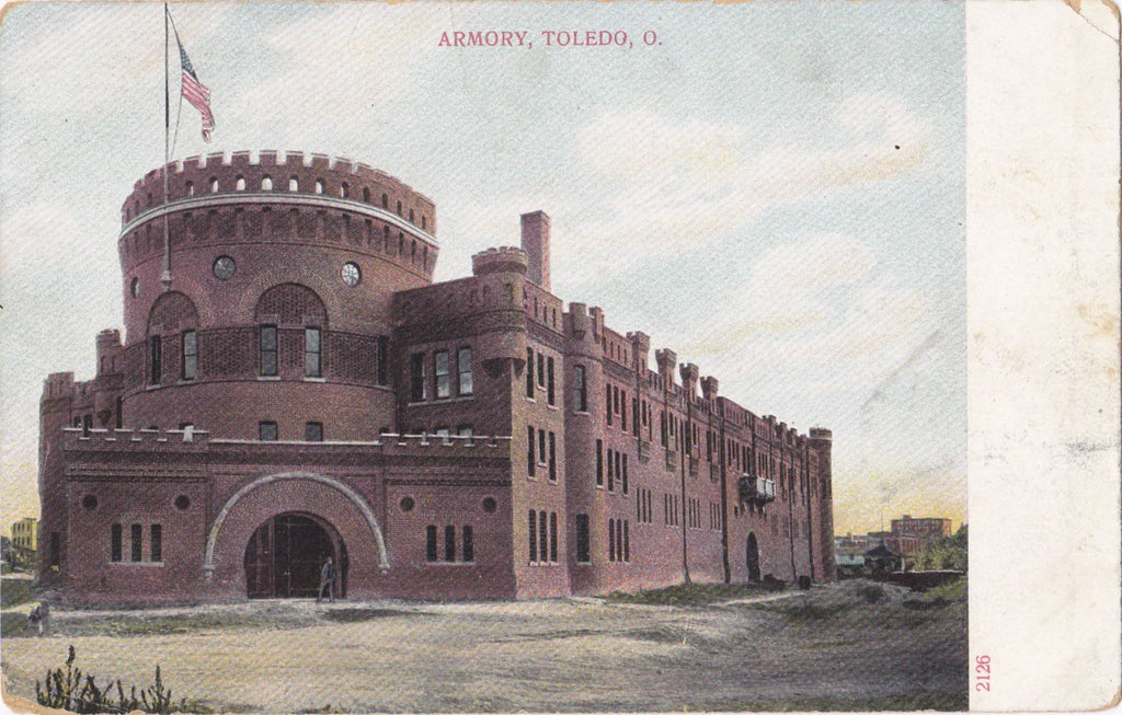 Toledo Armory- 1900s Antique Postcard- Architecture- Toledo, Ohio- A C Bosselman- Edwardian Souvenir- Unused