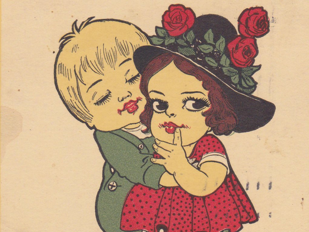 Booful Enough to Kiss- 1910s Antique Postcard- Edwardian Art Comic- Bernhardt Wall- Artist Signed- Used