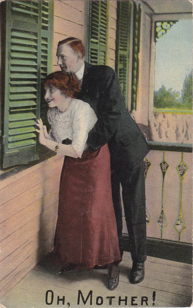 Oh, Mother!- 1910s Antique Postcard- Edwardian Humor- Peeping Tom- Window Shutter- Art Comic- Samson Brothers- Used