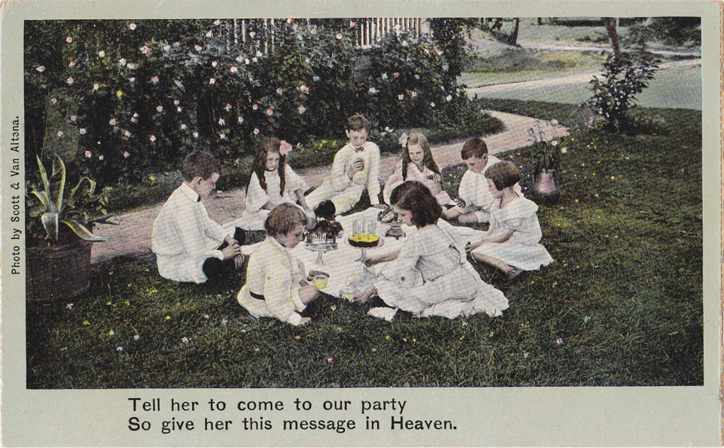 Give Her this Message in Heaven-  1900s Antique Postcard- Illustrated Song Serie- Song Lyrics- Art Card- Edwardian Mourning- Used