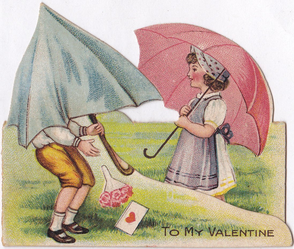 Rain or Shine- 1920s Antique Valentine Card- Umbrella- Parasol- To My Valentine- Love Letter- Used