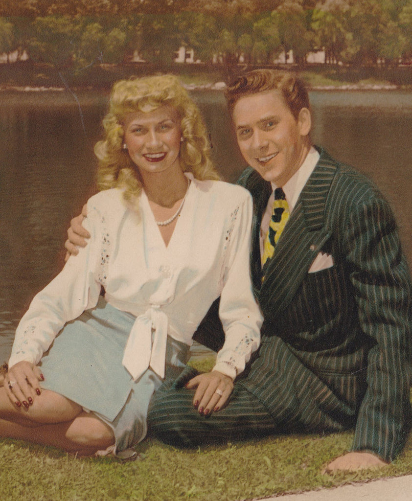 Hotsy Totsy- 1940s Vintage Photograph- Golden Couple- Beautiful Blonde- Hand Tinted- All American- Zoot Suit- Found Photo- Paper Ephemera