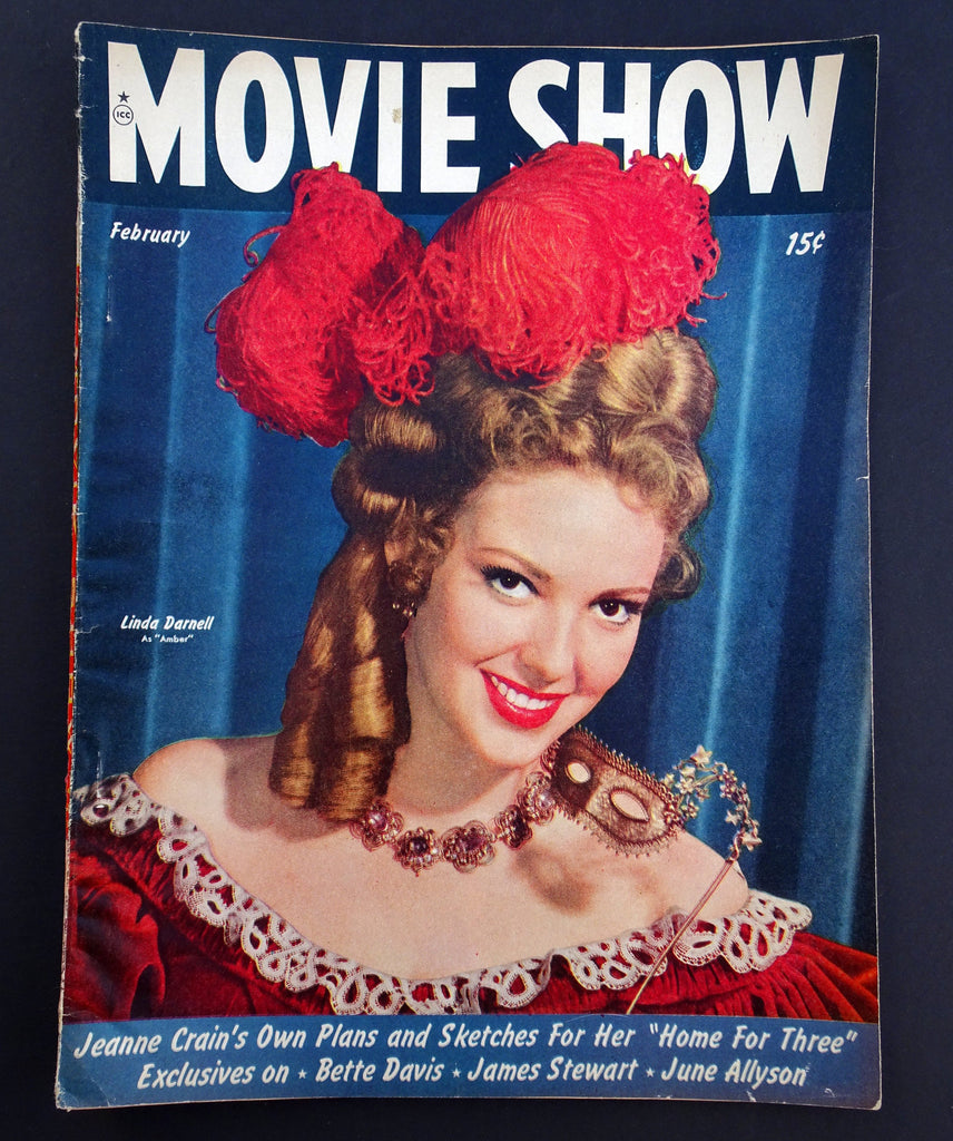 Linda Darnell as Amber- 1940s Vintage Movie Show Magazine- February, 1947- Hollywood Memorabilia- Bette Davis- 40s Movies- Paper Ephemera