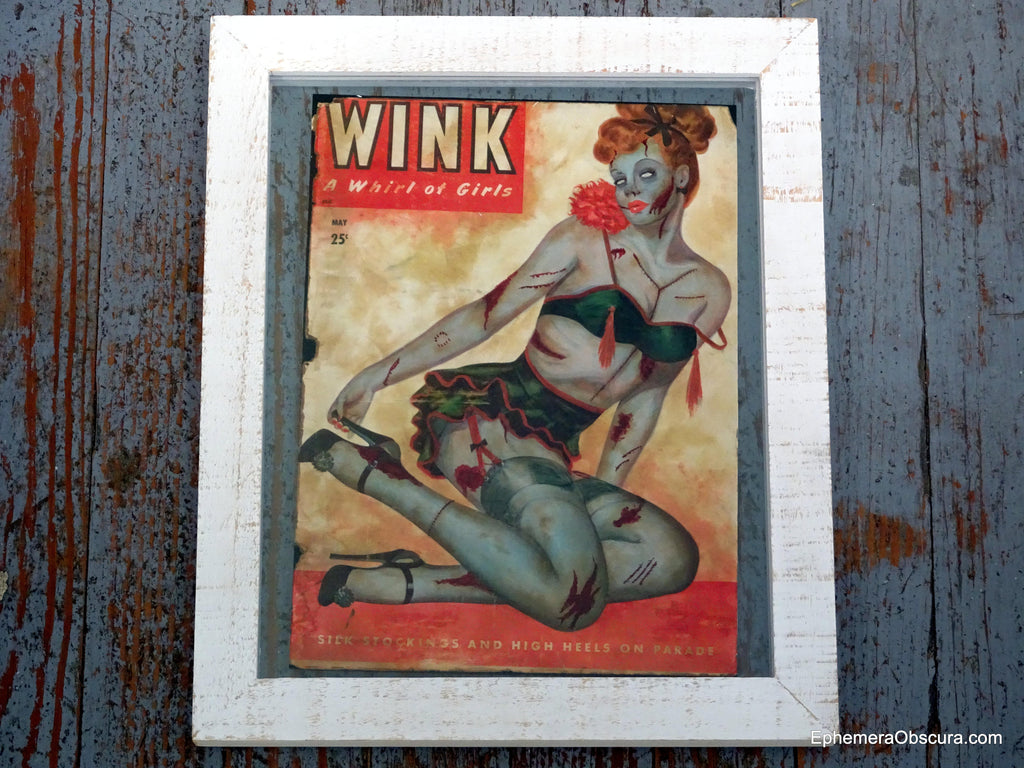 Zombie Pin Up Art - Altered Vintage Wink Magazine Cover Giclee Print