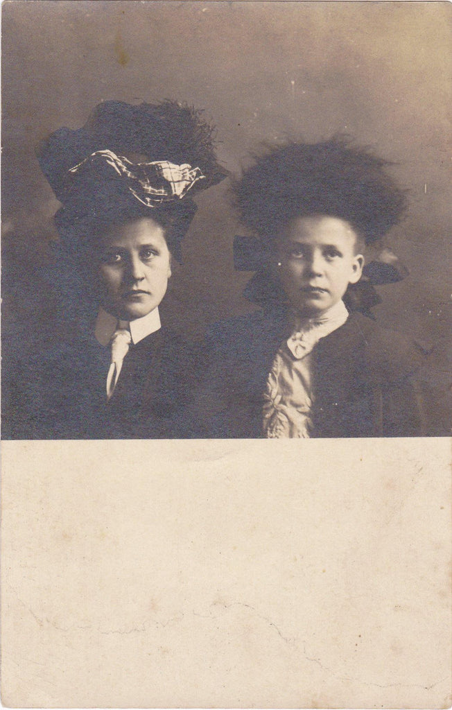 Little Ladies- 1900s Antique Photograph- Edwardian Fashion- Girls in Hats- Sisters- Found Photo- RPPC- Undivided Back- Real Photo Postcard