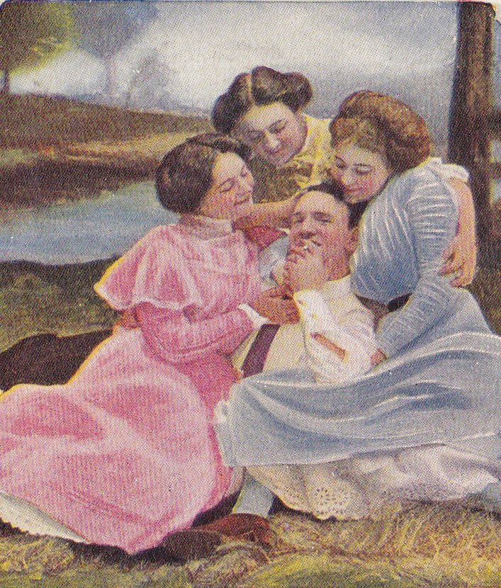 Lucky Jim- 1900s Antique Postcard- Foursome- Edwardian Romance- Beautiful Women- Arthur Capper- Smoking Cigarette- Used