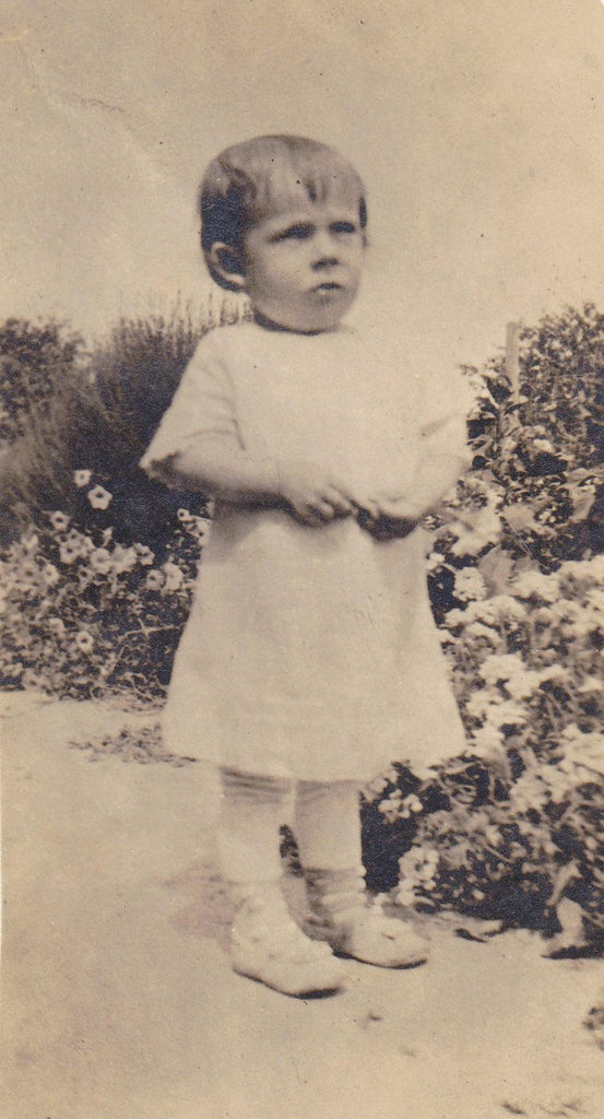 Gloomy Garden- 1910s Antique Photograph- Creepy Cute- Edwardian Child- AZO RPPC- Real Photo Postcard