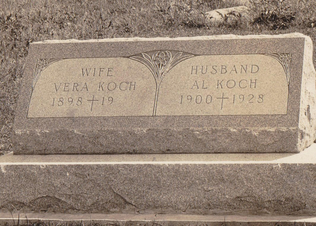 Here Lies Al and Vera Koch- 1920s Antique Photograph- Husband and Wife- Gravestone- Cemetery Photo- Headstone- Memorial Day- Real Photo Postcard- AZO RPPC