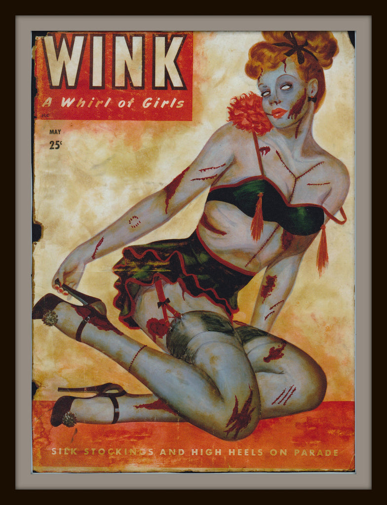 Zombie Pin Up Art - Altered Vintage Wink Magazine Cover Giclee Print 