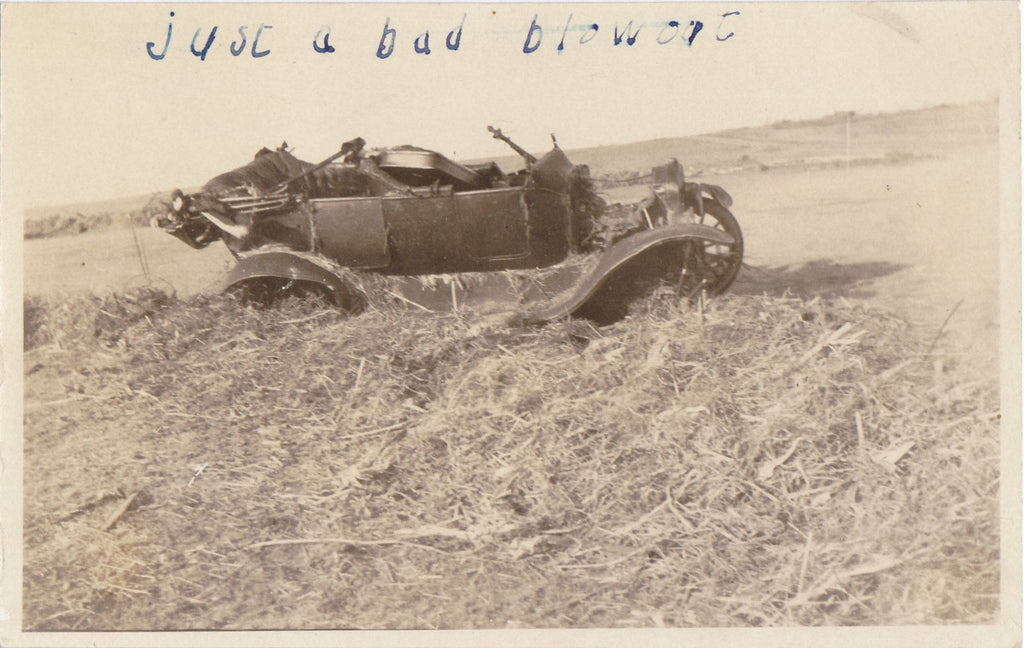 Just a Bad Blowout- 1910s Antique Photograph- Edwardian Car Accident- Automobile Wreck- Found Photo- AZO RPPC Real Photo Postcard