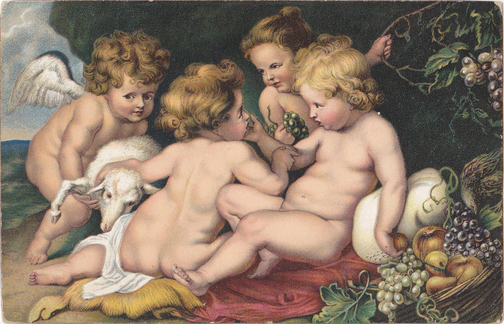 Infant Jesus and Saint John- 1900s Antique Postcard- Cherub Angels- Peter Paul Rubens- Religious Art Painting- Stengel Co- Unused
