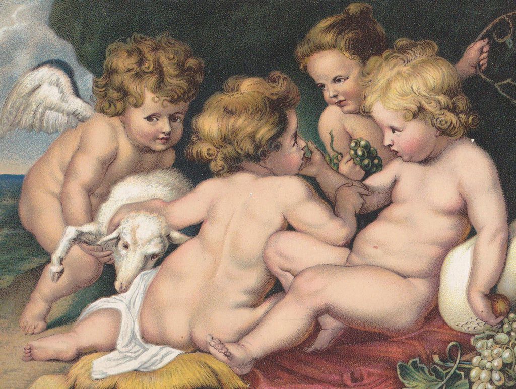 Infant Jesus and Saint John- 1900s Antique Postcard- Cherub Angels- Peter Paul Rubens- Religious Art Painting- Stengel Co- Unused