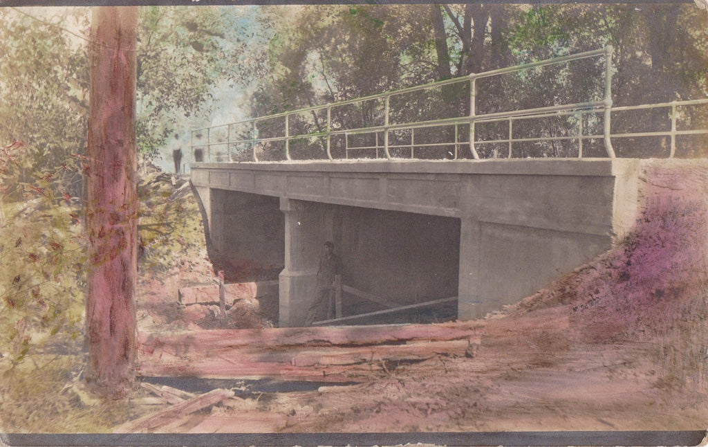 The Haunted Bridge- 1910s Antique Photograph- Concrete Bridge- Found Photo- Hand Tinted- Vernacular- Real Photo Postcard- AZO RPPC