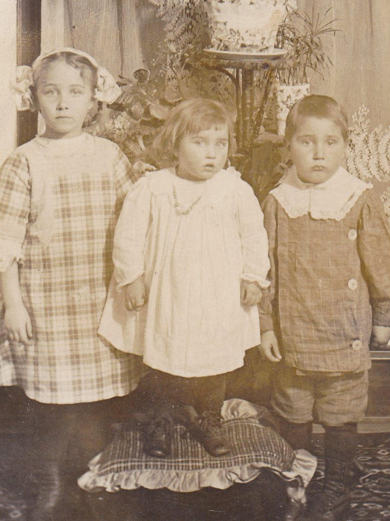 Hold Your Breath- 1900s Antique Photograph- Edwardian Children- Found Photo- Indoor Portrait- Real Photo Postcard- RPPC- Paper Ephemera