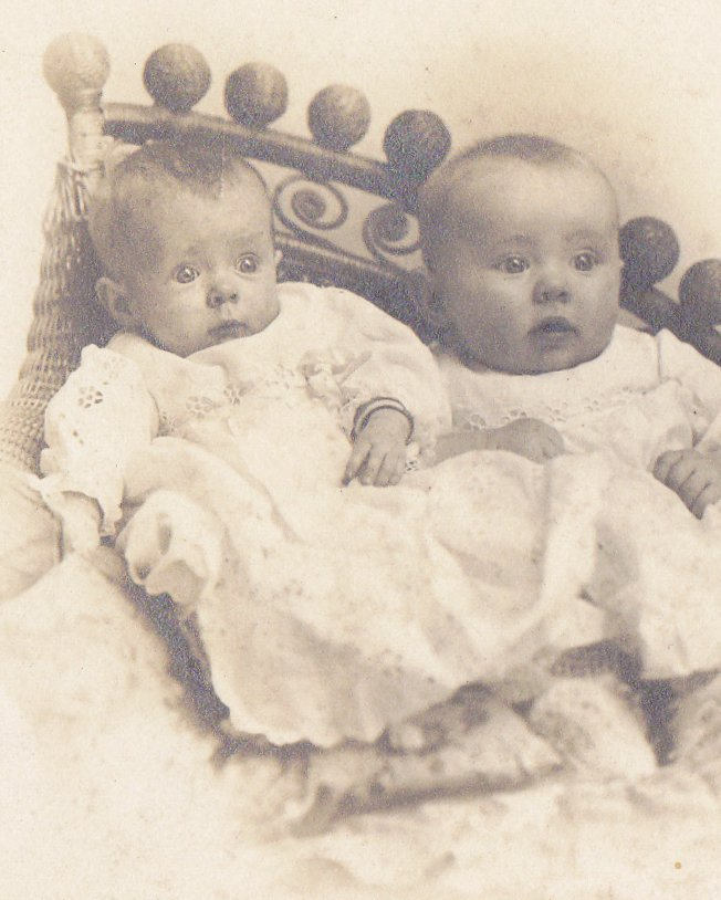 One Twin Smaller- 1910s Antique Photograph- Edwardian Babies- Twin Babies- Found Photo- Real Photo Postcard- AZO RPPC