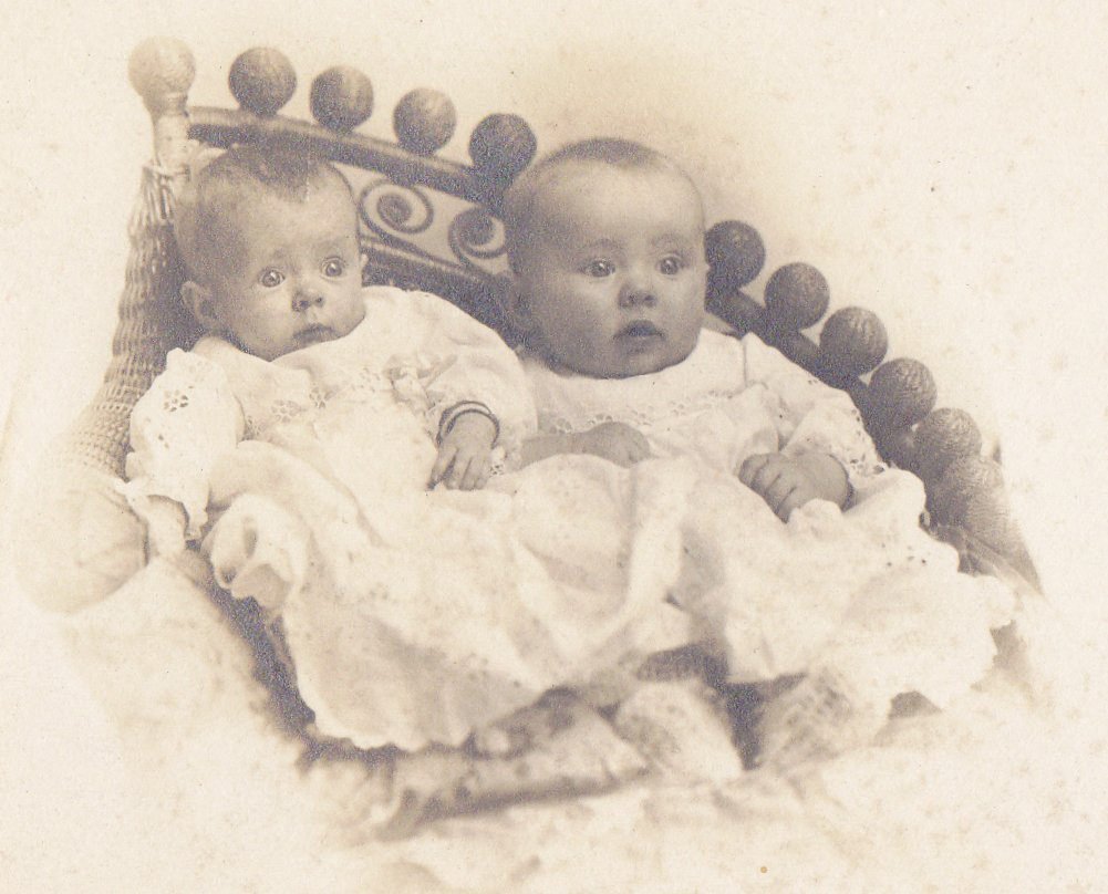 One Twin Smaller- 1910s Antique Photograph- Edwardian Babies- Twin Babies- Found Photo- Real Photo Postcard- AZO RPPC