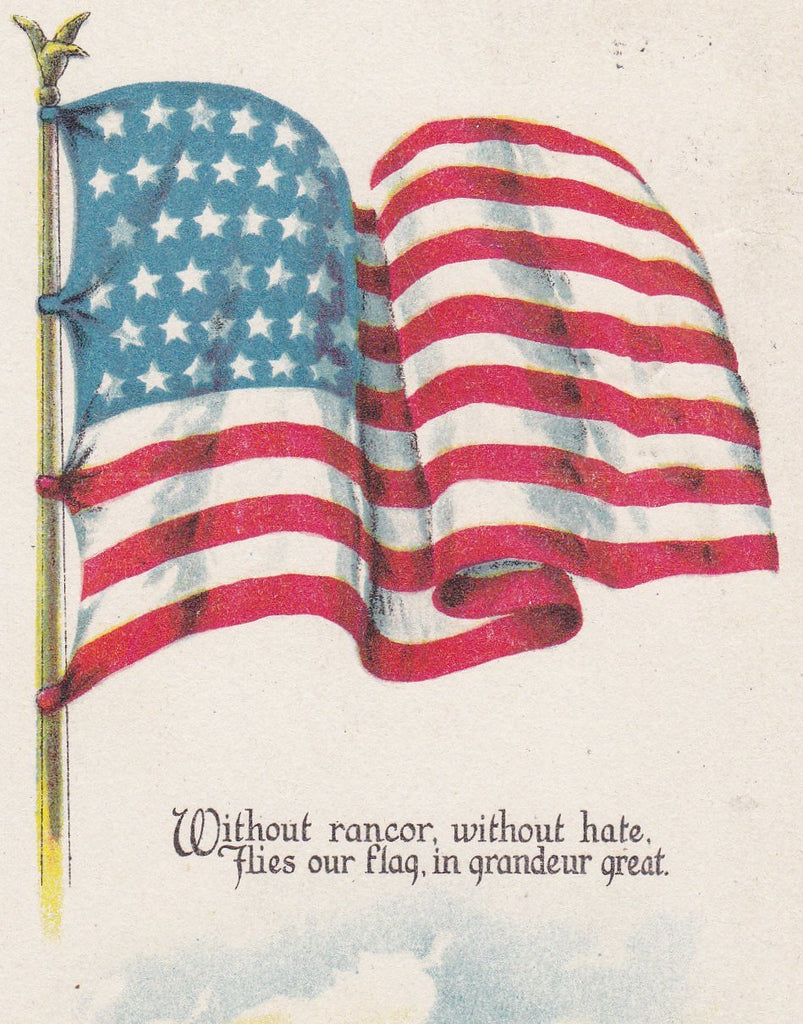 Without Rancor, Without Hate- 1910s Antique Postcard- American Flag- America the Great- WWI Patriotic- Red White and Blue- Illustrated Postal Card Co.