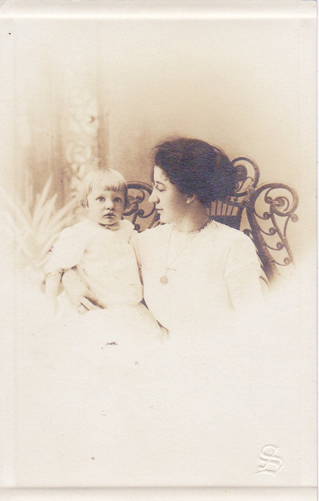 Edwardian Mother and Child- 1900s Antique Photograph- Found Photo- Profile Portrait- Real Photo Postcard- Artura RPPC
