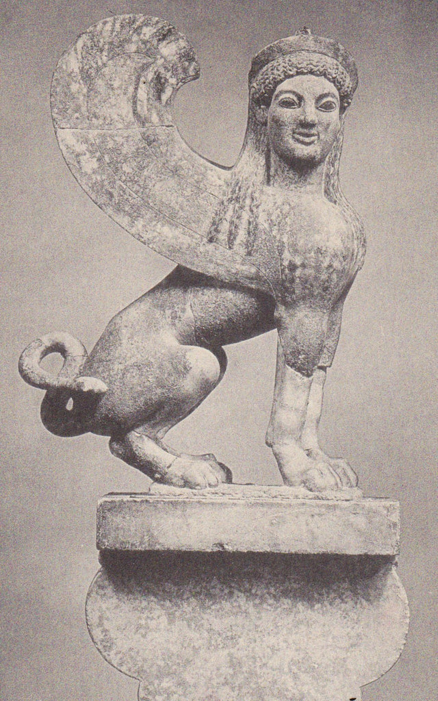 Marble Sphinx- 1930s Vintage Postcard- Attica, Greece- Metropolitan Museum of Art- Greek Mythology- Mythological Creature- Meriden Gravure Co.