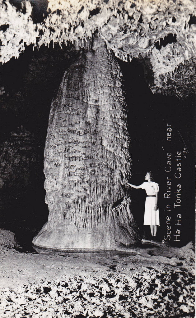 River Cave Stalagmite- 1950s Vintage Photograph- Ha Ha Tonka State Park- Rock Formation- Real Photo Postcard- RPPC- Paper Ephemera