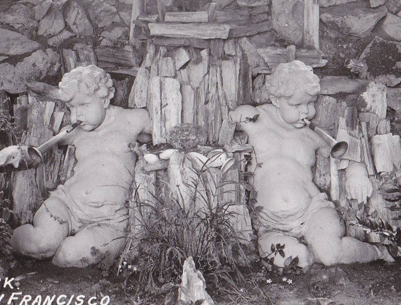 Babes in the Woods- 1950s Vintage Photograph- Petrified Forest Park- San Francisco, California- Garden Statue- RPPC- Real Photo Postcard