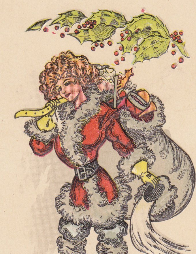 Lady Santa Claus- 1910s Antique Postcard- Edwardian Christmas Beauty- Mistletoe- Holiday Decor- Woman in Santa Costume- Unused