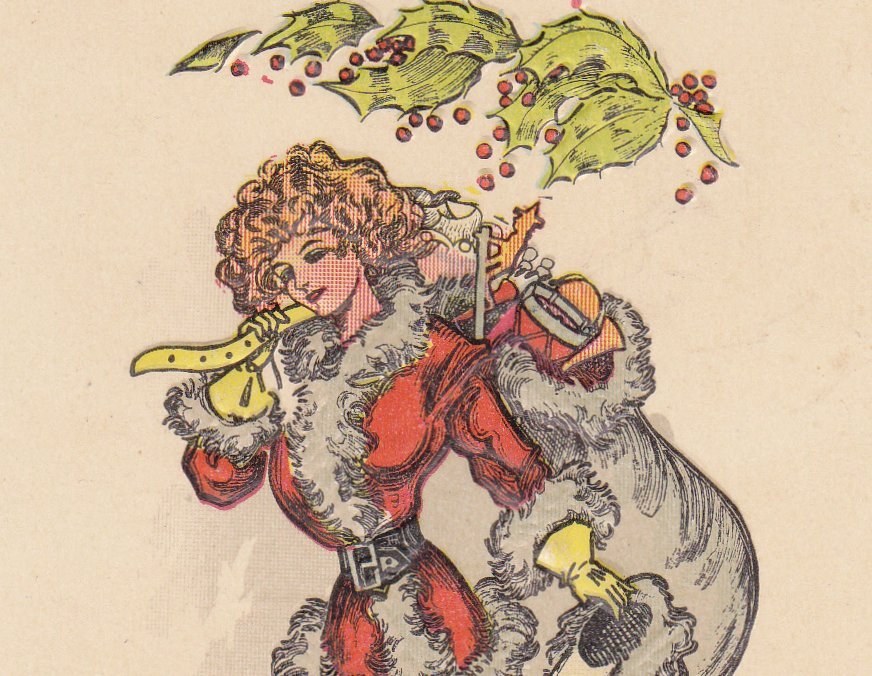 Lady Santa Claus- 1910s Antique Postcard- Edwardian Christmas Beauty- Mistletoe- Holiday Decor- Woman in Santa Costume- Unused