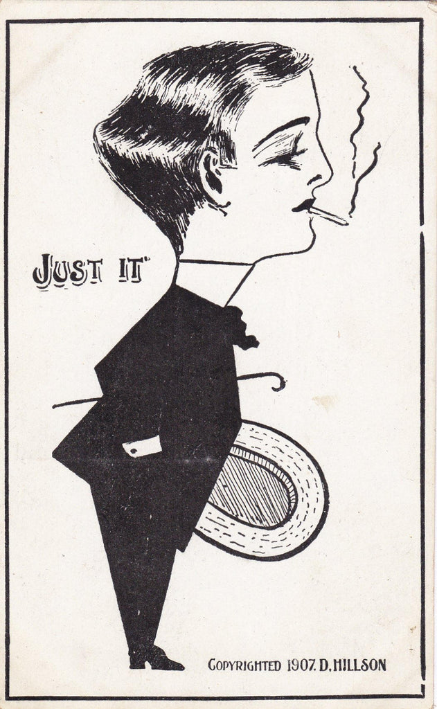 Just IT- 1900s Antique Postcard- Cigarette Smoking Man- Edwardian Dandy- D Hillson- Art Comic- Unused