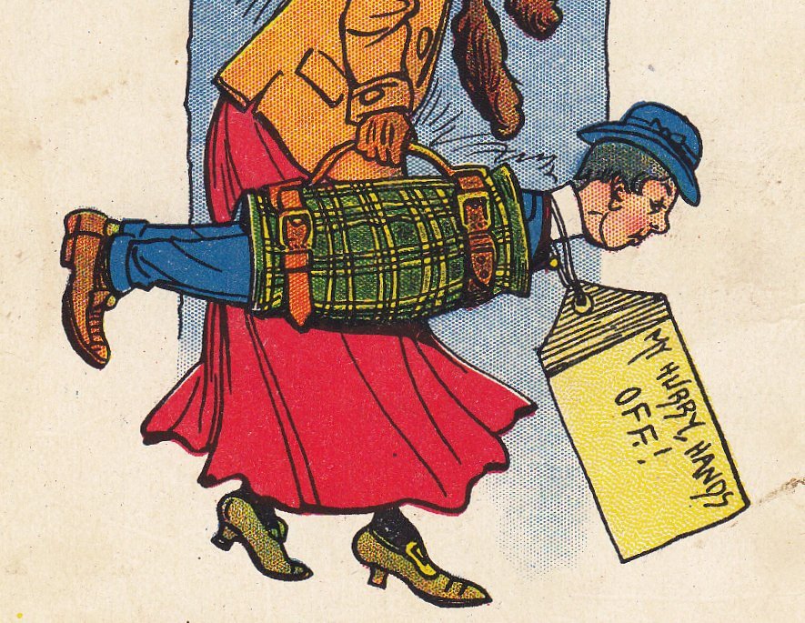 Held In Bondage- 1900s Antique Postcard- Wifey and Hubby- Money to Burn- Edwardian Woman- Art Comic- Used