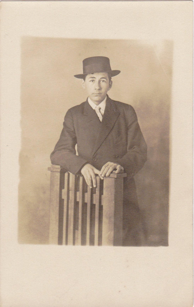 Hat or No Hat- 1910s Antique Photograph- SET of 2- Edwardian Boy Portrait- Found Photos- Real Photo Postcards- RPPC- Paper Ephemera