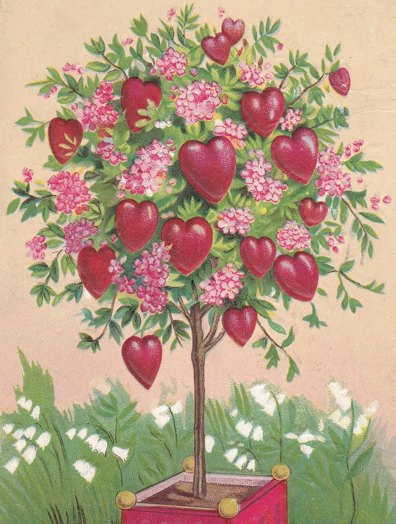 To One I Love- 1900s Antique Postcard- Edwardian Valentine- Red Hearts Tree- Floral Art- Queen of Hearts- Garden- Used