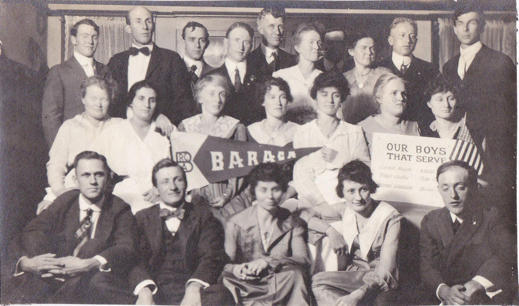 Baraca- 1910s Antique Photograph- Our Boys That Serve- Edwardian Club- August 15, 1918- Found Photo- Flash Photography- Paper Ephemera