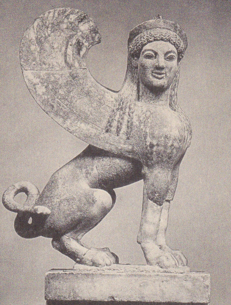 Marble Sphinx- 1930s Vintage Postcard- Attica, Greece- Metropolitan Museum of Art- Greek Mythology- Mythological Creature- Meriden Gravure Co.