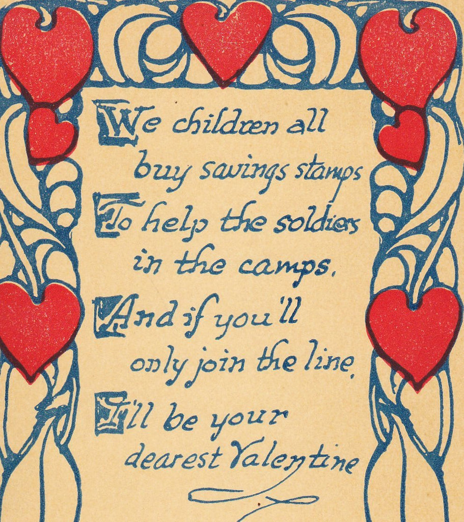 We Children All Buy Saving Stamps- 1910s Antique Postcard- WWI Valentine- First World War Savings Stamps- Patriotic- Paper Ephemera