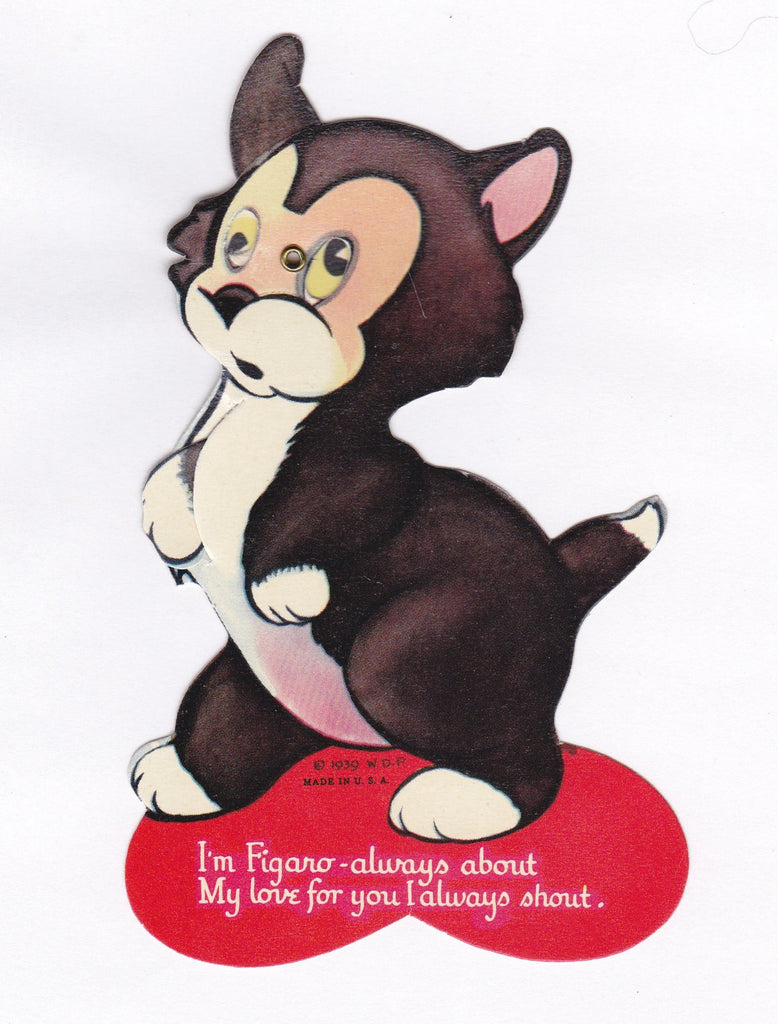 I'm Figaro Always - 1930s Vintage Card- 1939 Walt Disney Valentine- Pinocchio Cat- Memorabilia- Mechanical Card- Used