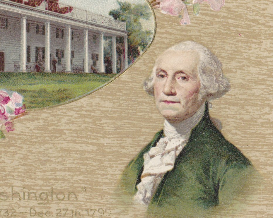 Washington's Birthday- 1910s Antique Postcard- February 22- George Washington Monument- Cherry Blossoms- American President- Used