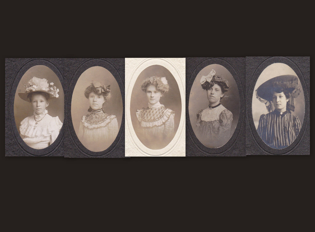 Eastertide Elegance- 1890s Antique Photographs- SET of 5- De Lux Denver- Girls Victorian Beauties- Cabinet Photos- 19th Century Fashion