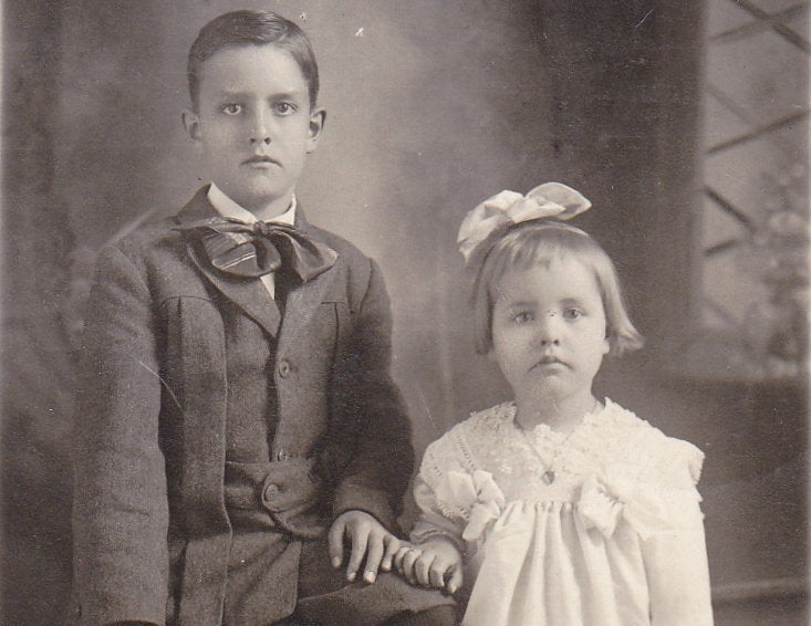 Brother and Sister- 1910s Antique Photograph- Edwardian Children- Sedalia, MO- RPPC- Real Photo Postcard- Found Photo- Paper Ephemera